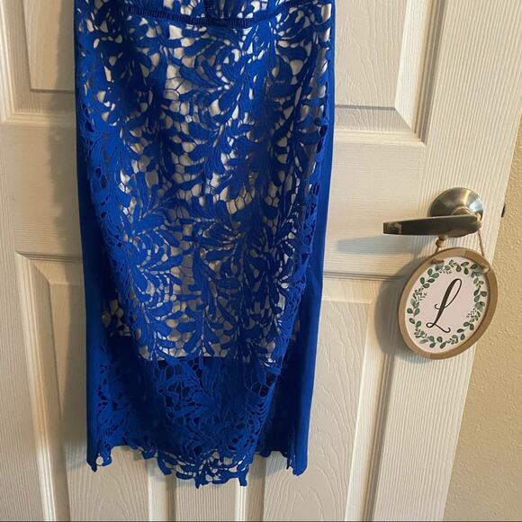 SHEIN Slit Hem Guipure Lace Overlay Pencil Dress Women's Size Small Blue - Picture 7 of 14